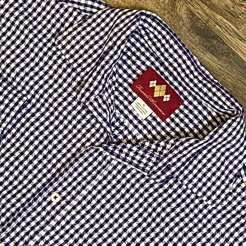 Argyle Culture Russell Simmons Seersucker Shirt XL Purple Prep Core Long Sleeves
